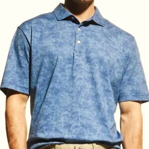Peter Millar Seaside Hibiscus Haven Blue 100% Peruvian Cotton Polo MEDIUM - NWT